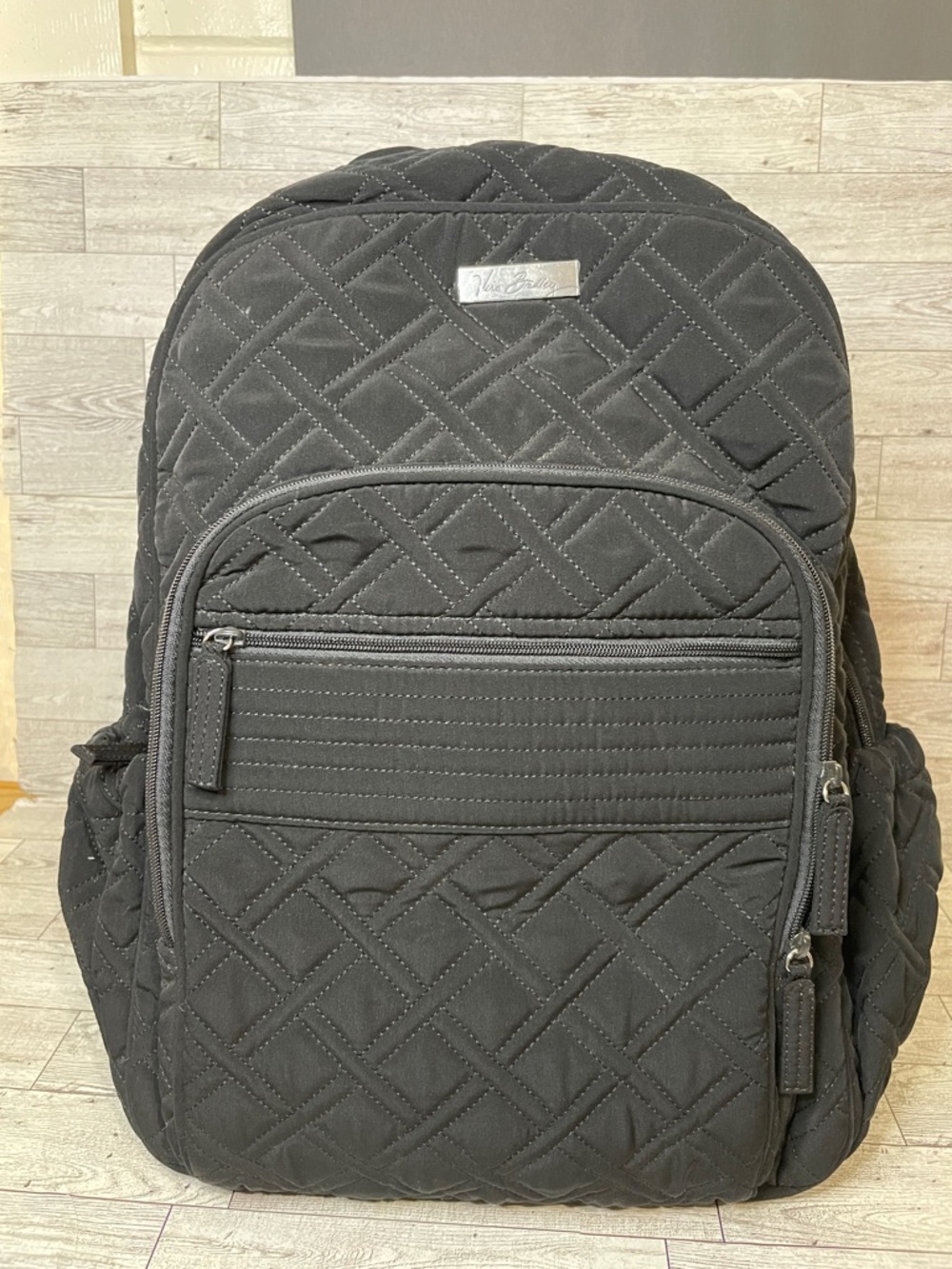 Vera Bradley Black Quilted  Backpack with Front Zip Pocket